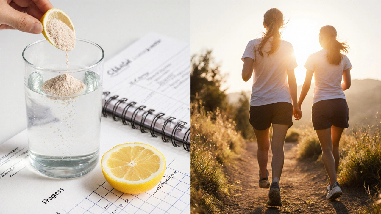 Denní rutina s mořským kolagenem, citronem a aktivním životem.