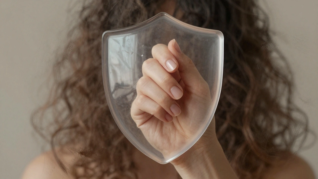 Konceptuální obrázek ruky vycházející z ochranného štítu ve tvaru nehtu.