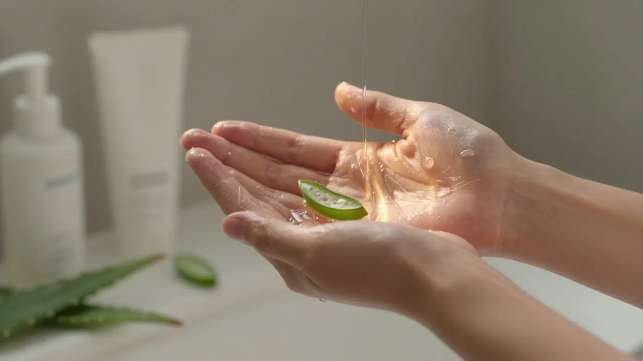 Abstraktní znázornění vstřebávání tonika do pokožky s průzračnými látkami.