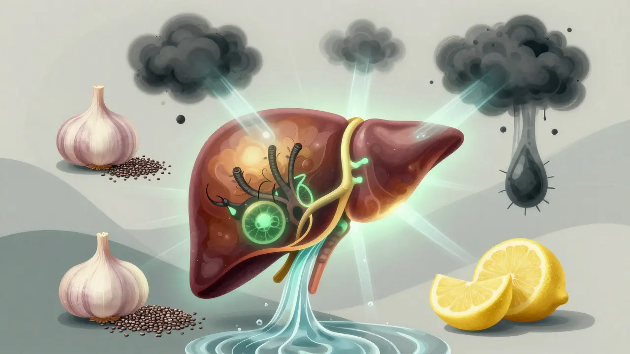 Glowing játra podporovaná česnekem, semínky a vodou, odstraňující toxinové mraky.