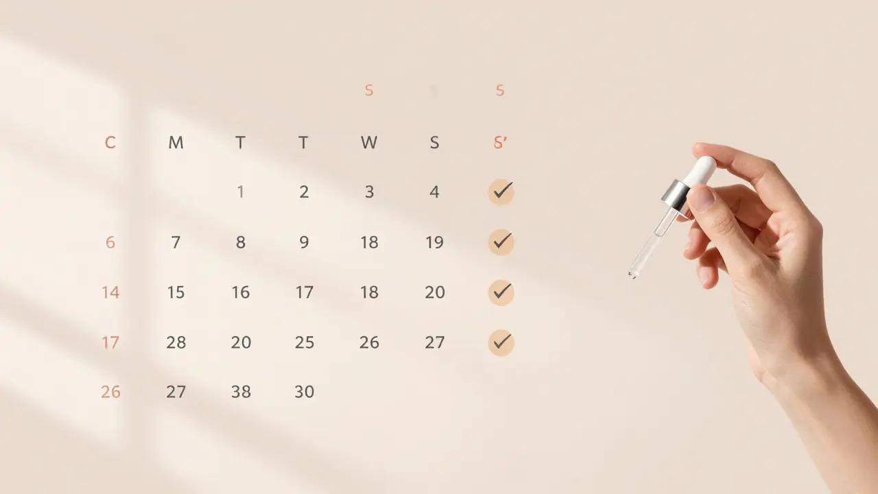 Měsíční kalendář s označenými dny pro peeling a hydrataci.