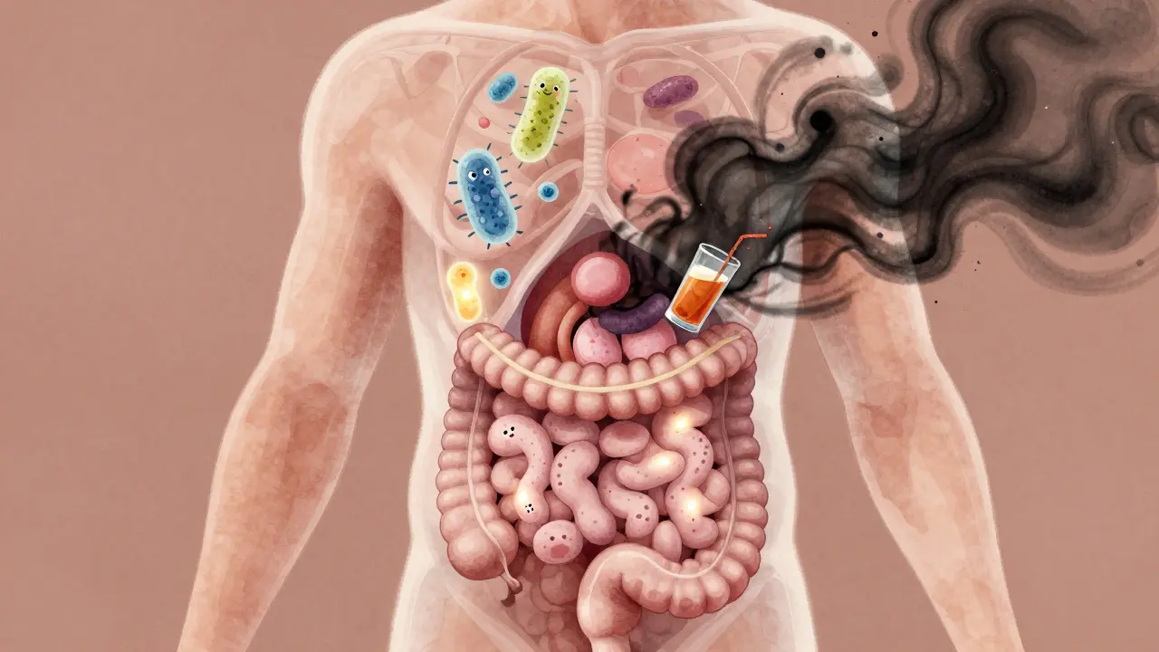 Transparentní tělo s probiotiky obnovujícími střevní mikroflóru.