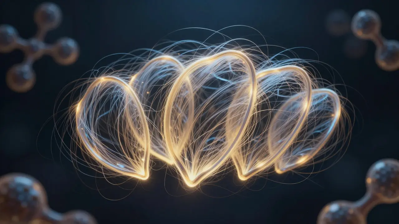 Zdravé vlasy s viditelnou keratinovou ochrannou vrstvou a molekulární strukturou.