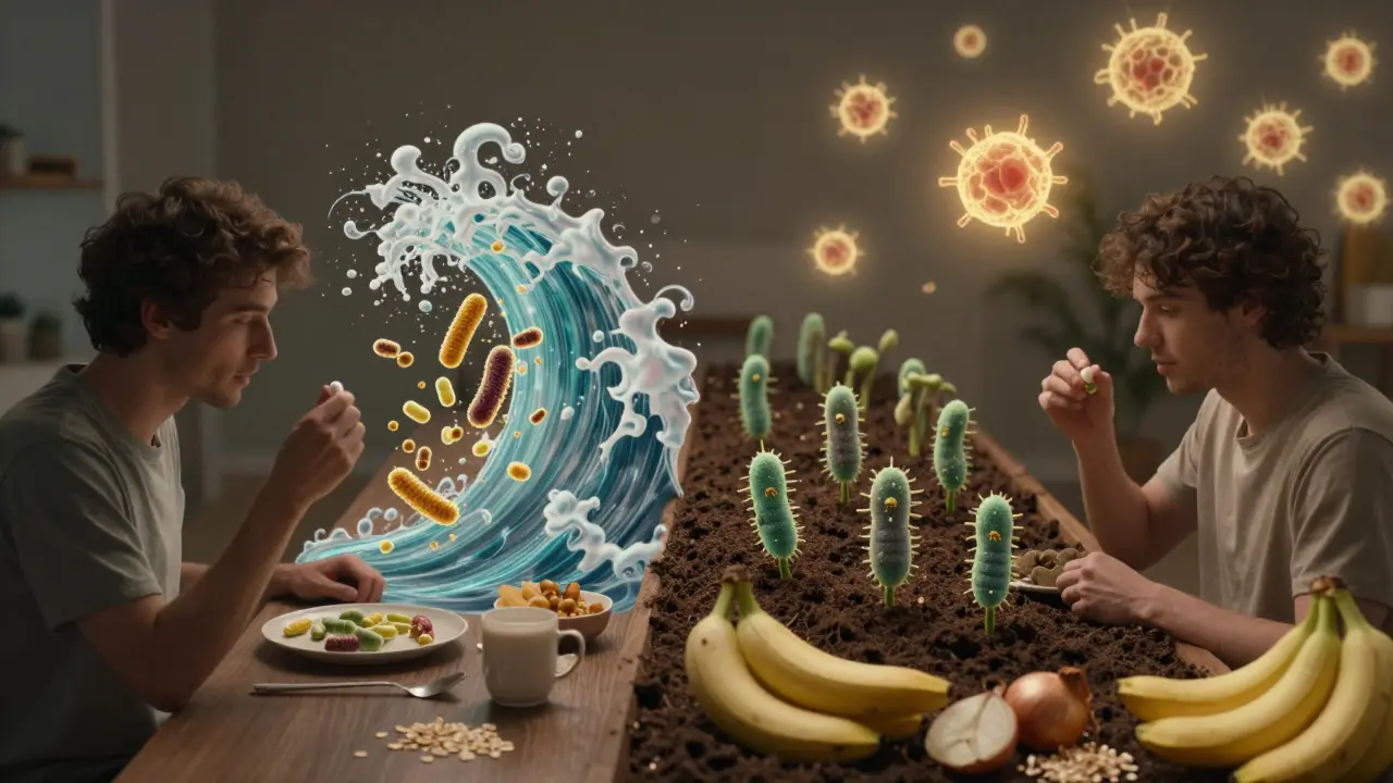 Dvě cesty: probiotika přežívají ráno na prázdný žaludek, večer zemřou v kyselém prostředí.