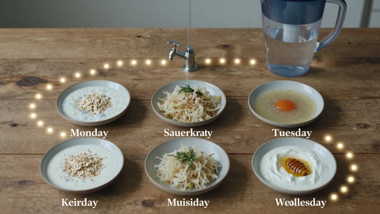 Týdenní plán stravy s kvašenými potravinami a cestou od chlorované vody k filtrované