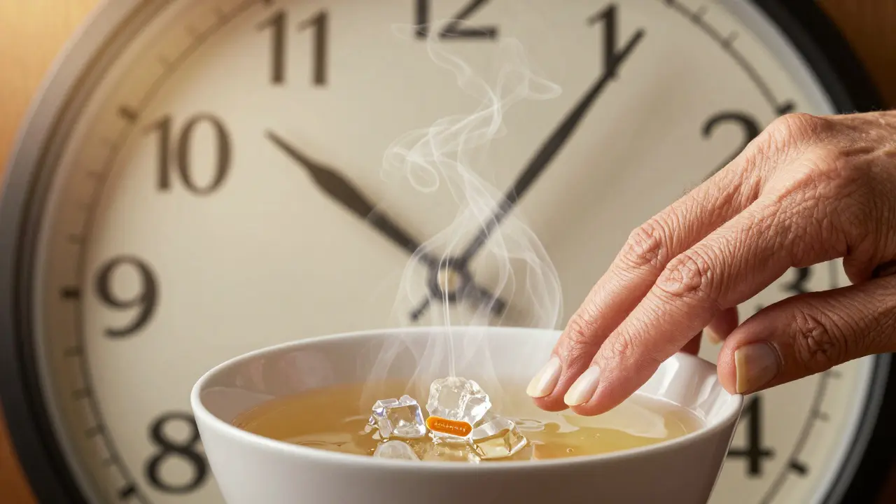 Hodiny obrací čas — kolagen a vitamín C obnovují kůži, nehty a klouby, symbolizují obnovu.