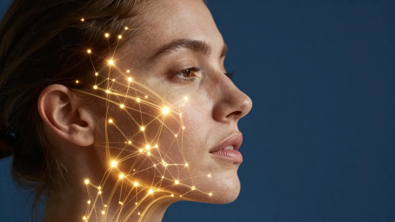 Abstraktní zobrazení kolagenu zpevňujícího strukturu pleti