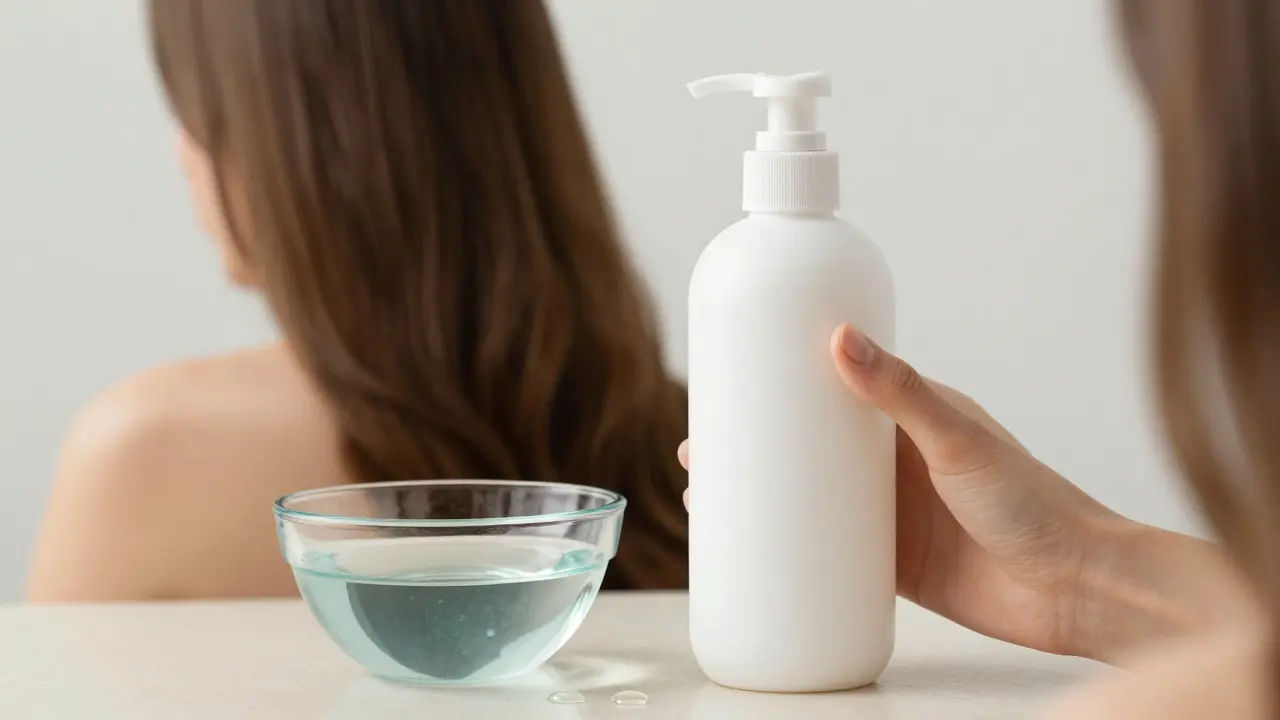 Bezsulfátový šampon a olej pro správnou péči o vyhlazené vlasy.