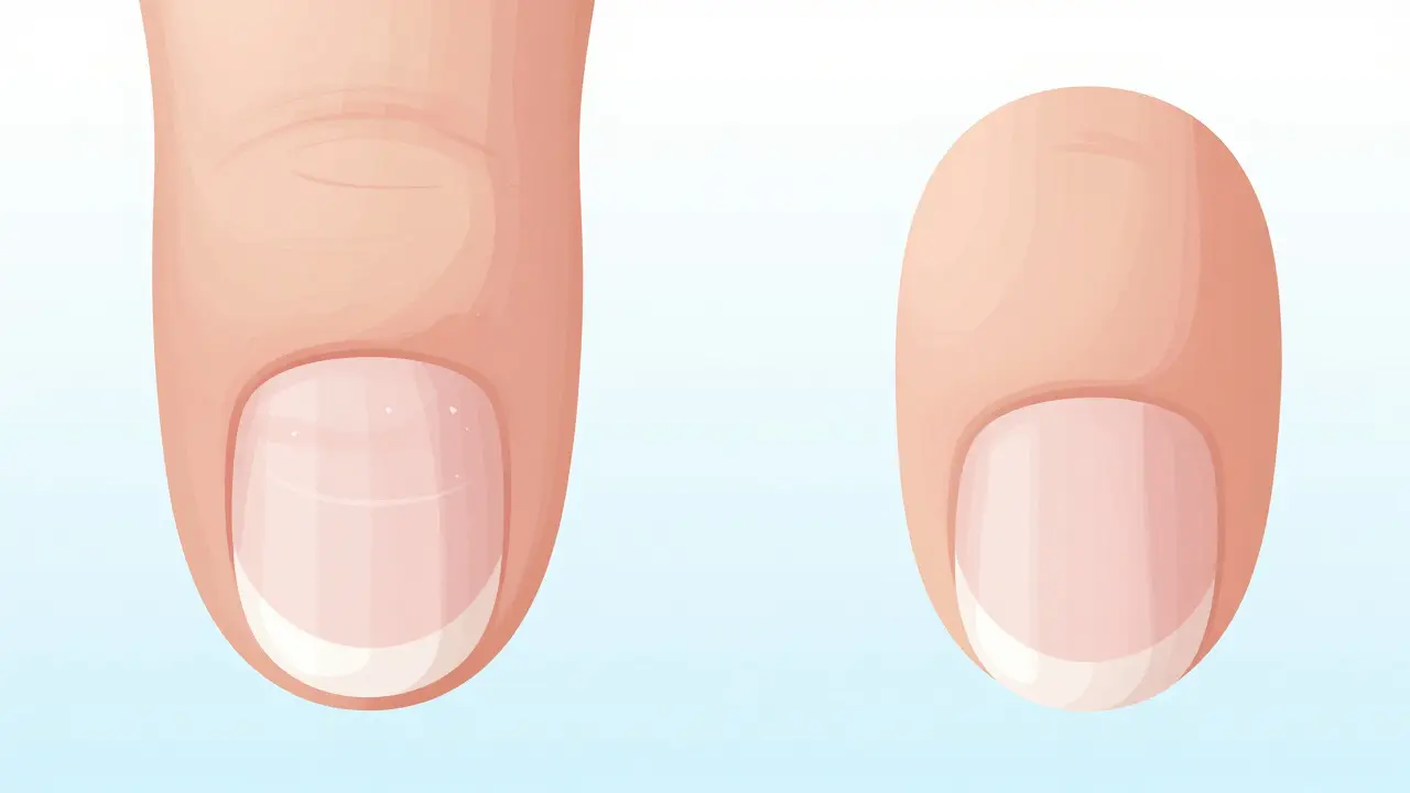 Ilustrace různých struktur nehtů, včetně bílých skvrn a rýh.