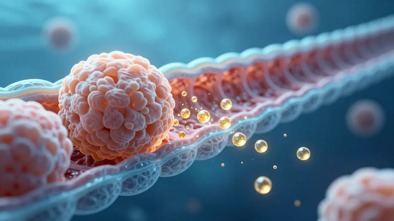 Konceptuální zobrazení vstřebávání malých částic mořského kolagenu do těla.