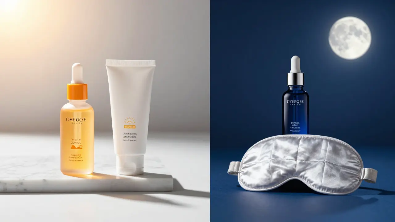 Sada produktů pro ranní péči s vitaminem C a večerní péči s retinolem.