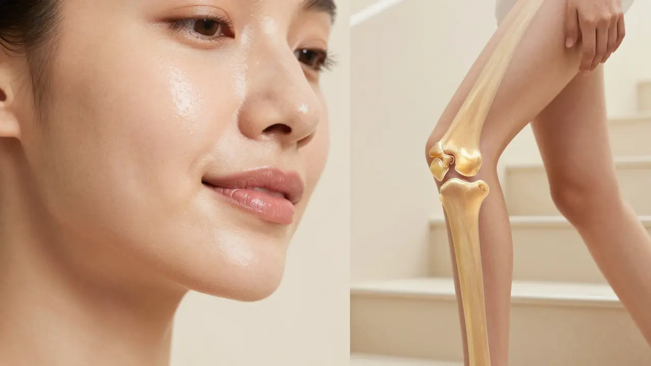 Záběr na zdravou, vláčnou pleť a detail kloubu při chůzi po schodech.