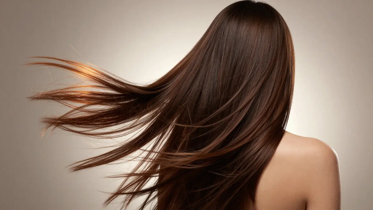 Zdravé, lesklé a hedvábné vlasy s důrazem na uhlazené konce.