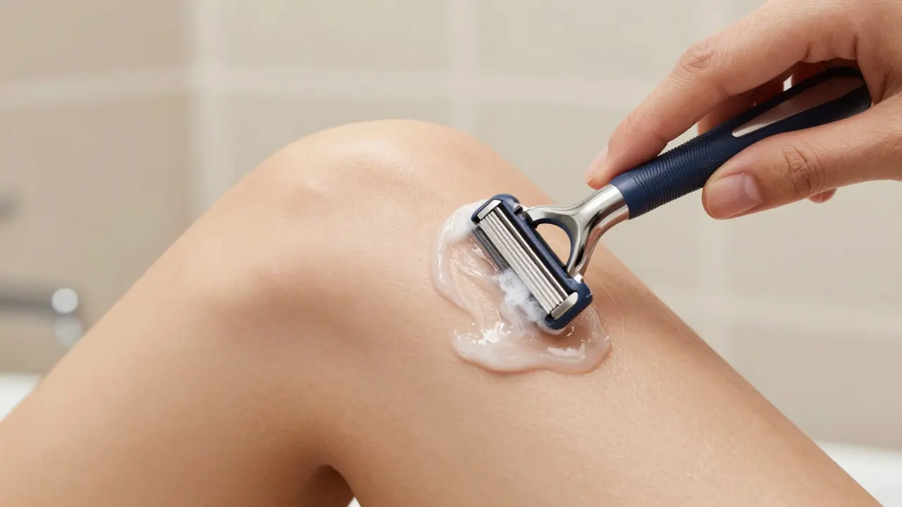 Detail ruky napínající kůži pro bezpečné holení břitvou