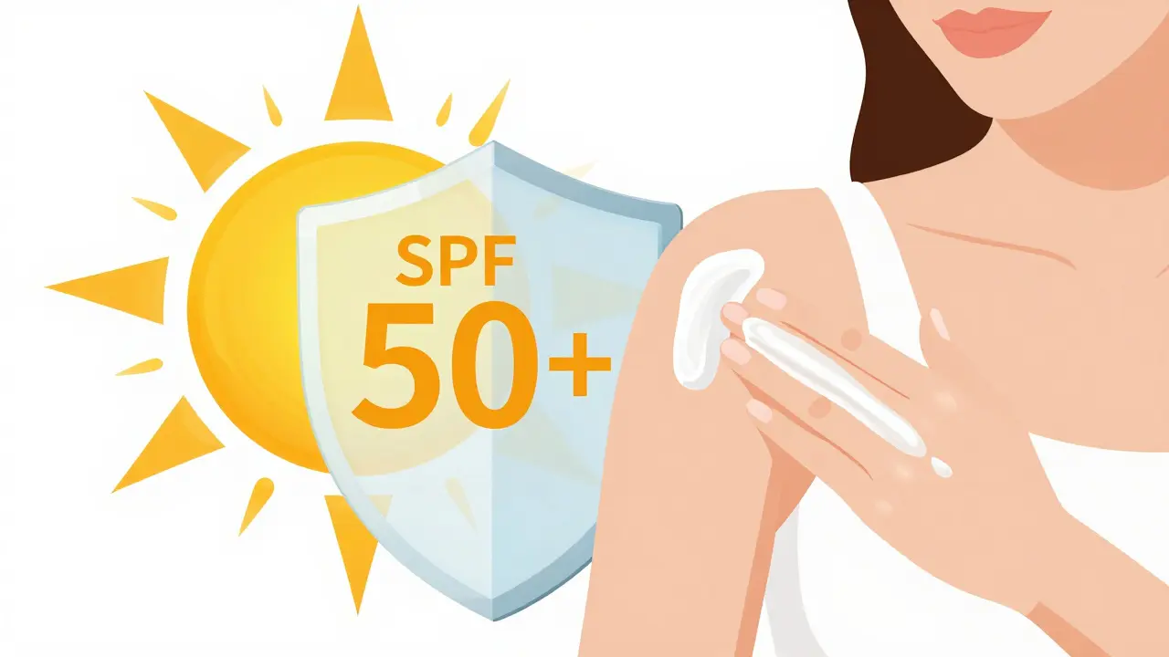 Aplikace opalovacího krému SPF 50+ na ruce jako ochrana před sluncem