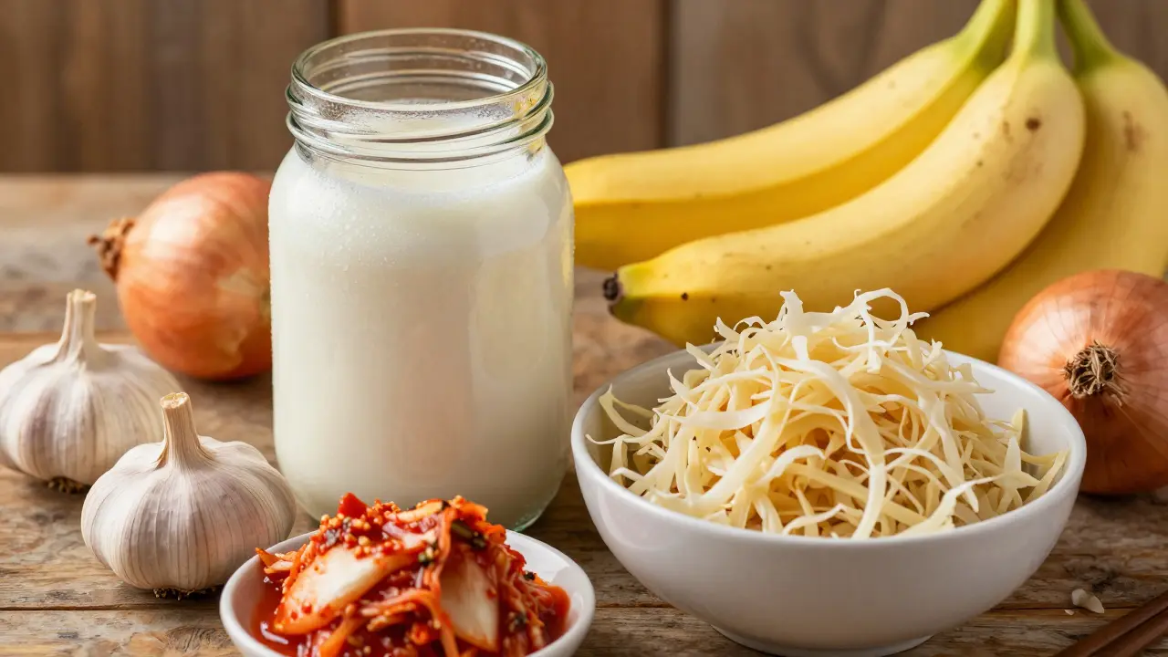Fermentované potraviny jako kefír a zelí s prebiotiky