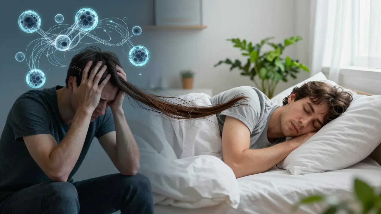 Kontrast mezi stresem a spánkem a jejich vliv na zdraví vlasů