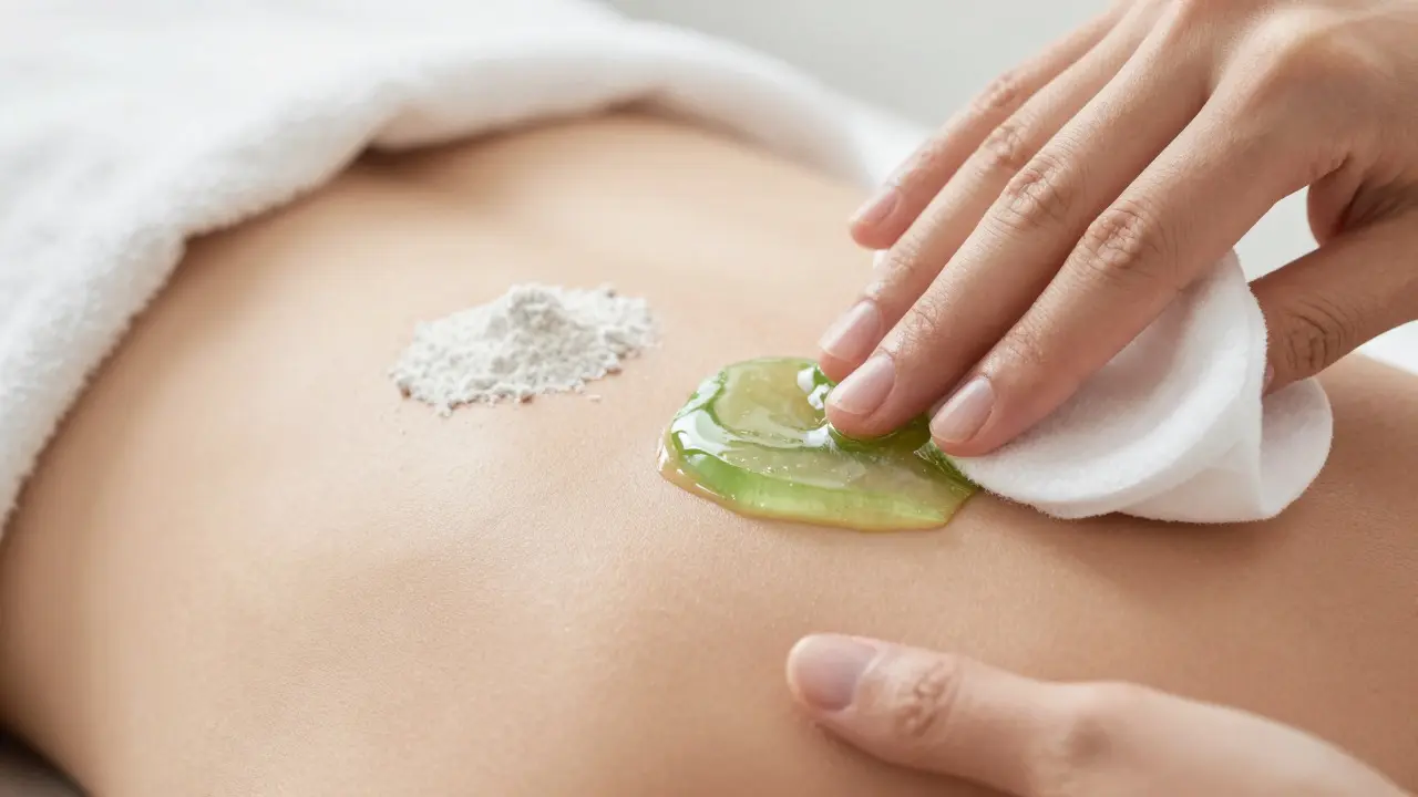 Nanesení uklidňujícího gelu s aloe verou na hladkou pokožku