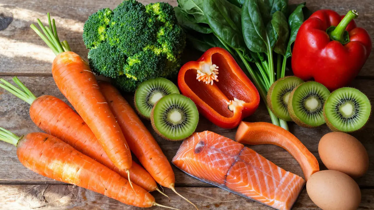 Pestré čerstvé potraviny bohaté na vitamíny