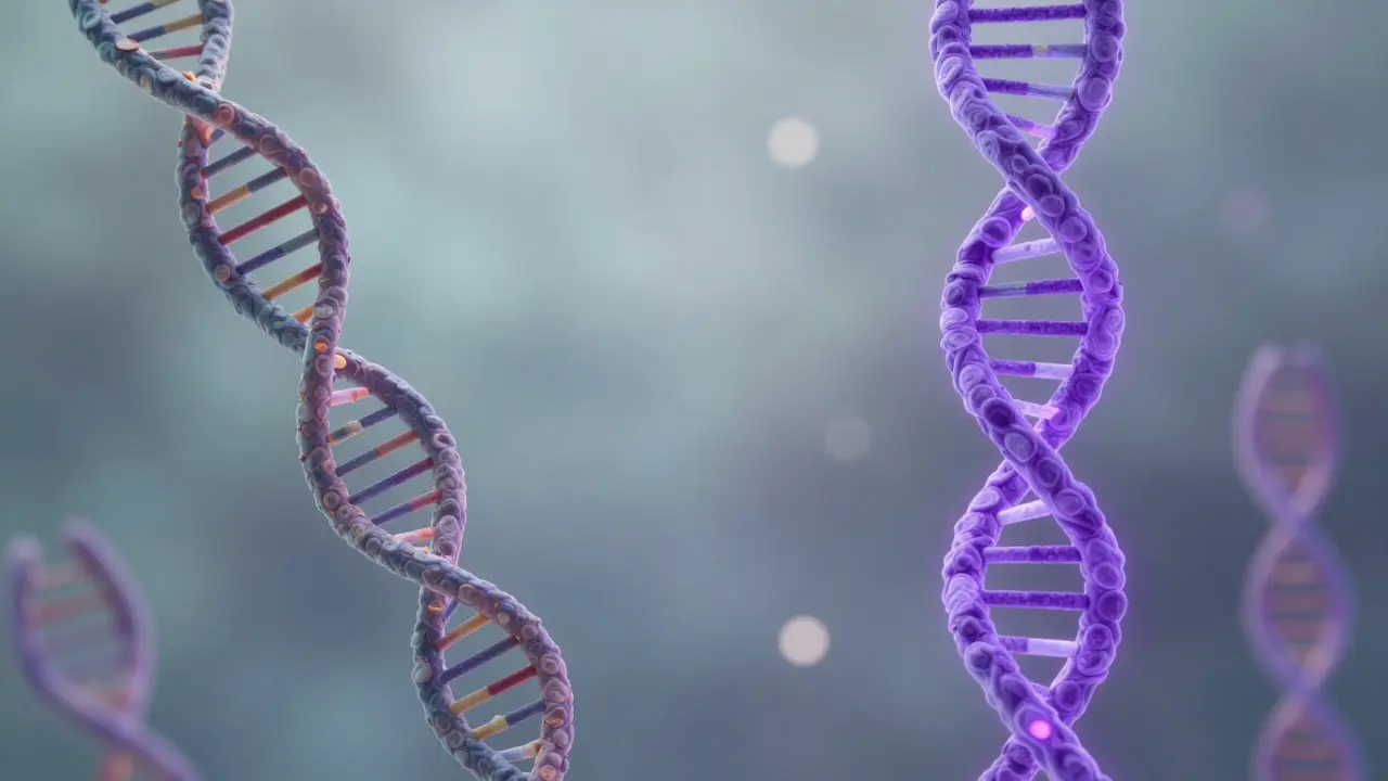 Vizuální porovnání poškozených a chráněných telomer v DNA