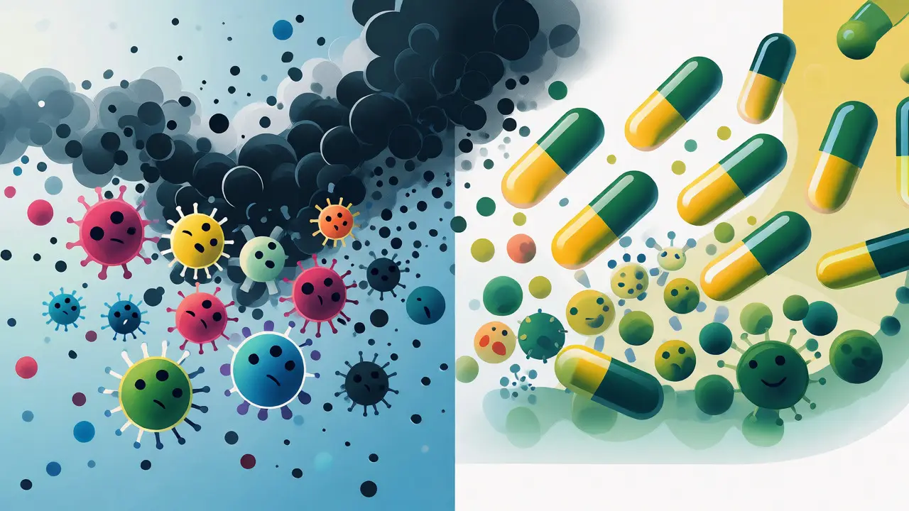 Ilustrace obnovy střevní flóry po antibiotikách pomocí probiotik