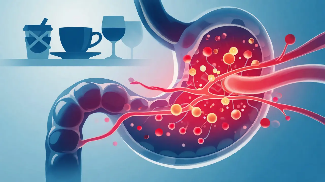 Ilustrace vstřebávání vitamínu B12 do krevního oběhu v trávicím systému